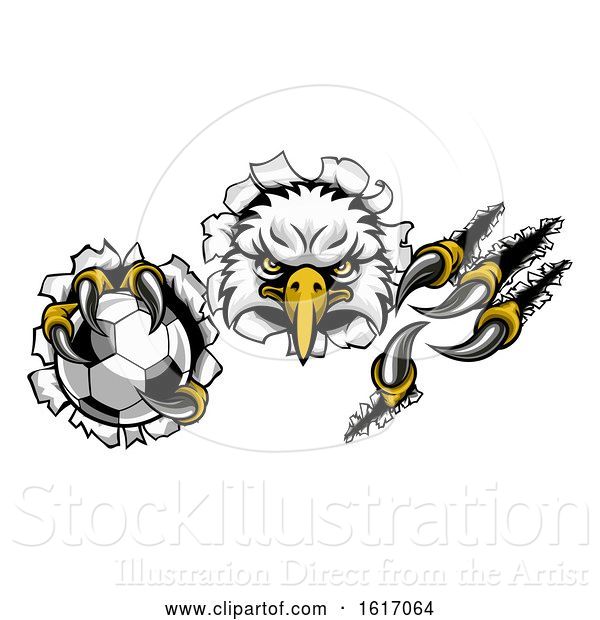 Vector Illustration of Eagle Soccer Mascot Ripping Background