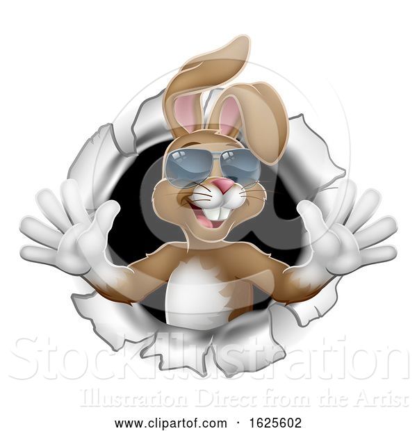 Vector Illustration of Easter Bunny Cool Rabbit Sunglasses Breaking Wall