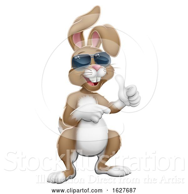 Vector Illustration of Easter Bunny Cool Rabbit Thumbs up and Pointing