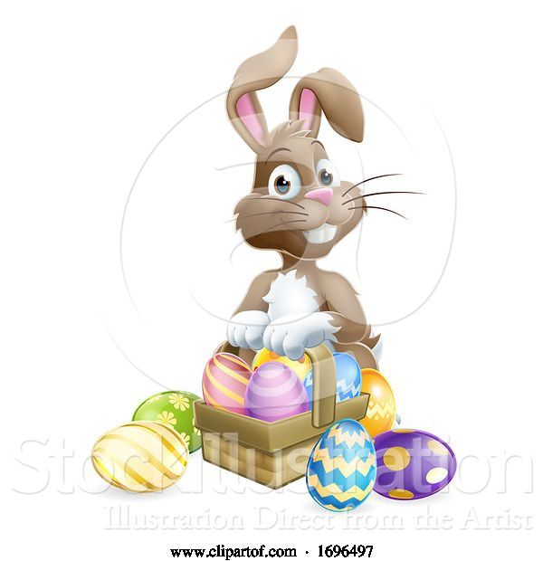 Vector Illustration of Easter Bunny Eggs Basket