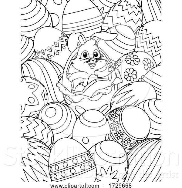 Vector Illustration of Easter Bunny Eggs Coloring Book Page