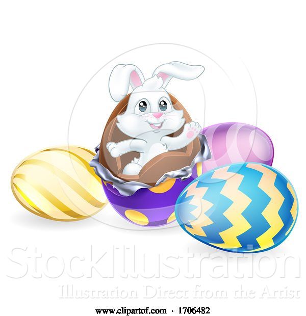 Vector Illustration of Easter Bunny Rabbit Breaking Chocolate Egg