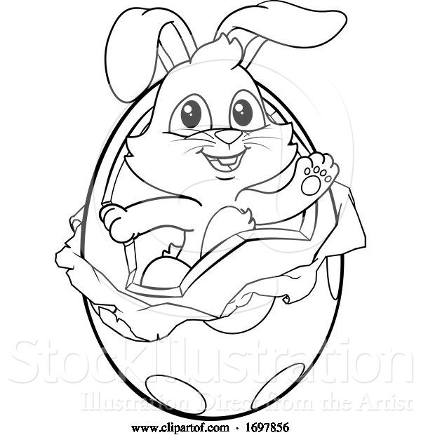 Vector Illustration of Easter Bunny Rabbit Breaking out of Chocolate Egg