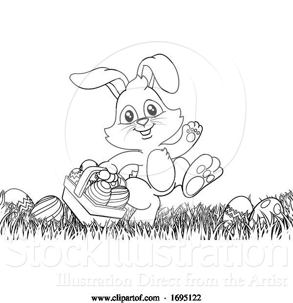 Vector Illustration of Easter Bunny Rabbit Eggs Basket Background