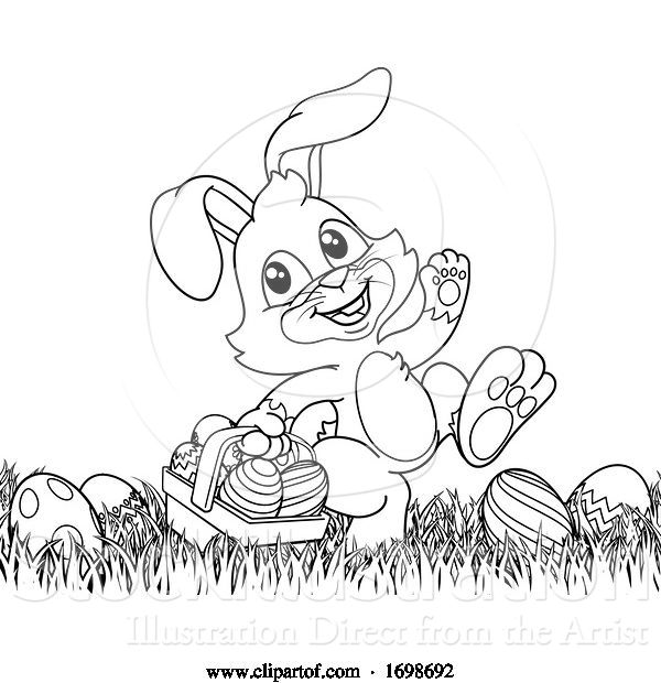 Vector Illustration of Easter Bunny Rabbit Eggs Basket Background