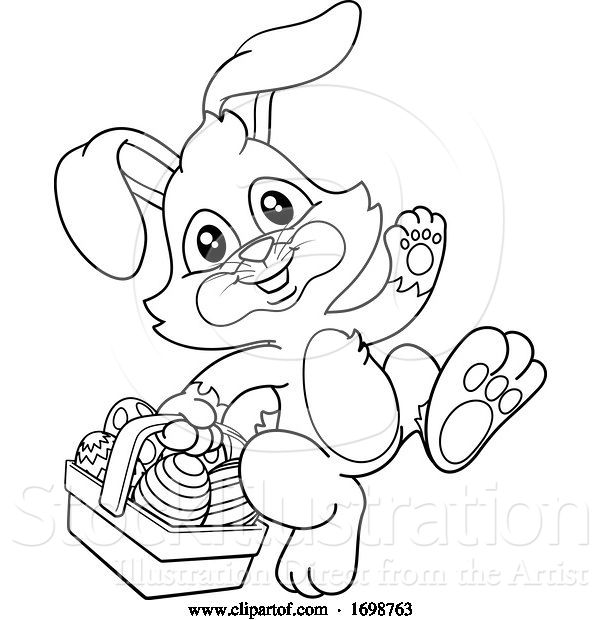 Vector Illustration of Easter Bunny Rabbit Eggs Basket