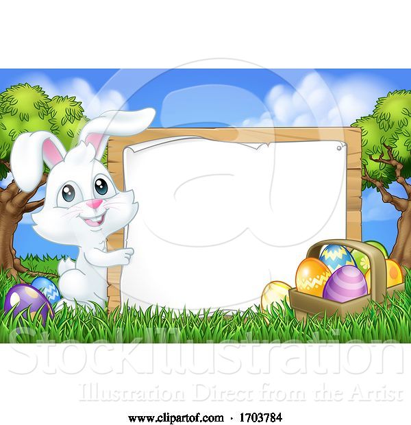 Vector Illustration of Easter Bunny Rabbit Eggs Sign Background