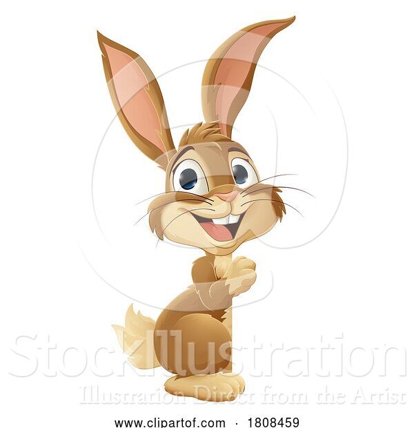 Vector Illustration of Easter Bunny Rabbit Peeking Around Sign