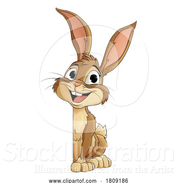 Vector Illustration of Easter Bunny Rabbit Peeking Around Sign