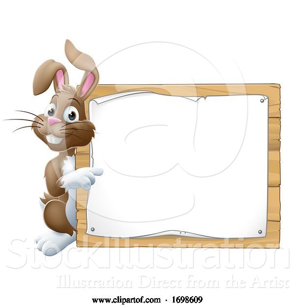 Vector Illustration of Easter Bunny Rabbit Peeking Around Sign Pointing