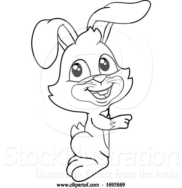 Vector Illustration of Easter Bunny Rabbit Peeking Pointing Sign