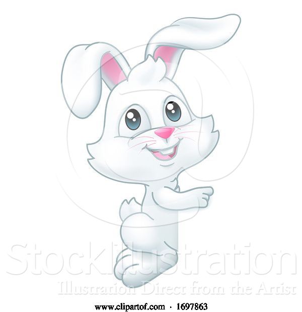Vector Illustration of Easter Bunny Rabbit Peeking Pointing Sign