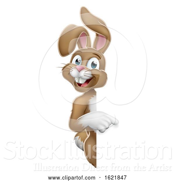 Vector Illustration of Easter Bunny Rabbit Pointing at Sign