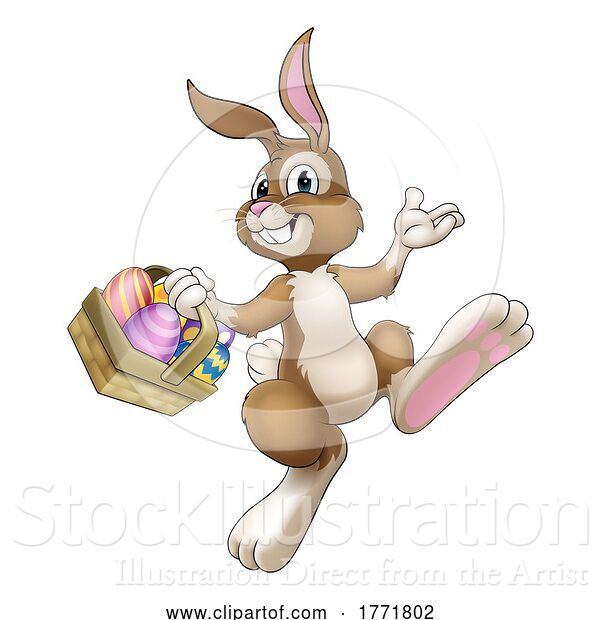 Vector Illustration of Easter Bunny Rabbit with Eggs Basket