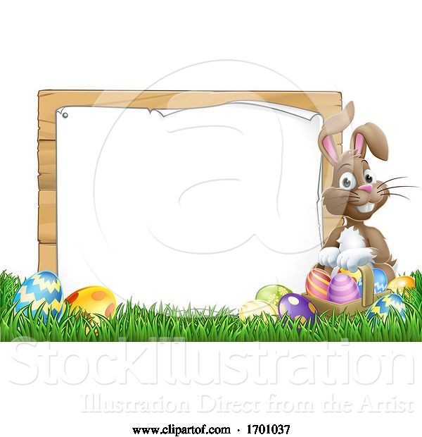Vector Illustration of Easter Bunny Sign Eggs Basket Background