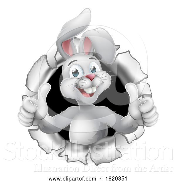 Vector Illustration of Easter Bunny Thumbs up Coming out of Background
