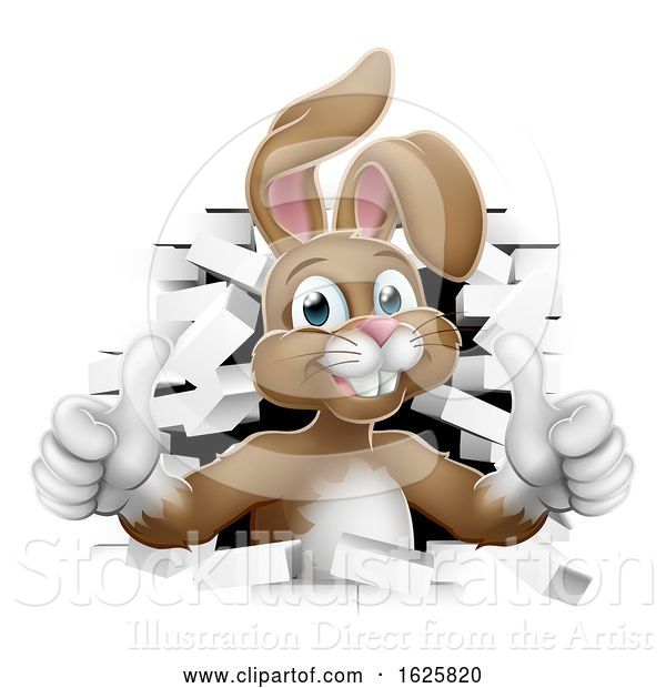 Vector Illustration of Easter Bunny Thumbs up Coming out of Background