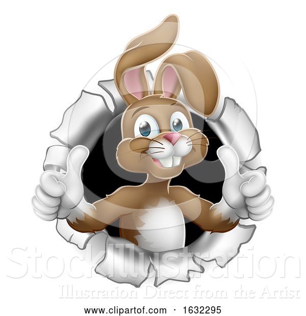 Vector Illustration of Easter Bunny Thumbs up Rabbit Breaking Background