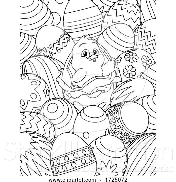 Vector Illustration of Easter Chick Eggs Coloring Book Page