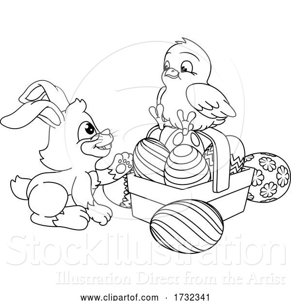 Vector Illustration of Easter Eggs Bunny and Chick Coloring Book