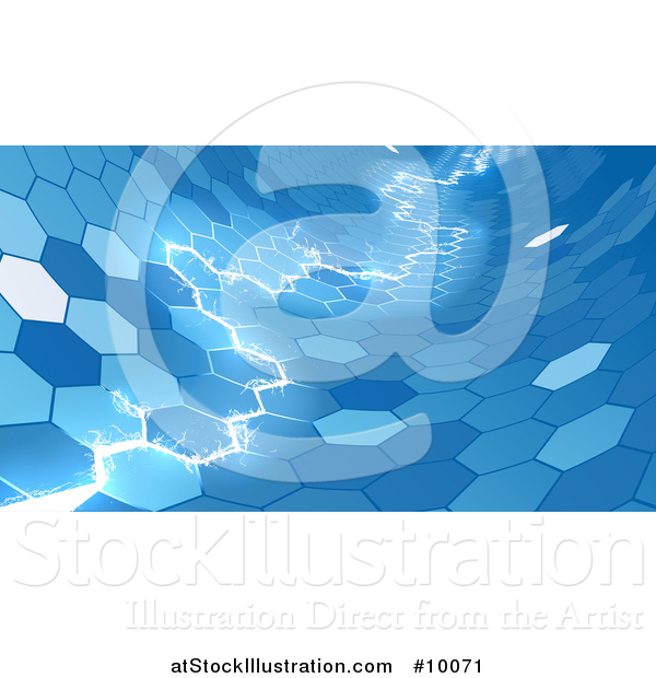 Vector Illustration of Electric Lightning Through a Blue Honecomb Hexagonal Background