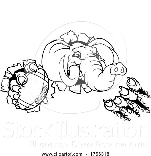 Vector Illustration of Elephant American Football Ball Sports Mascot