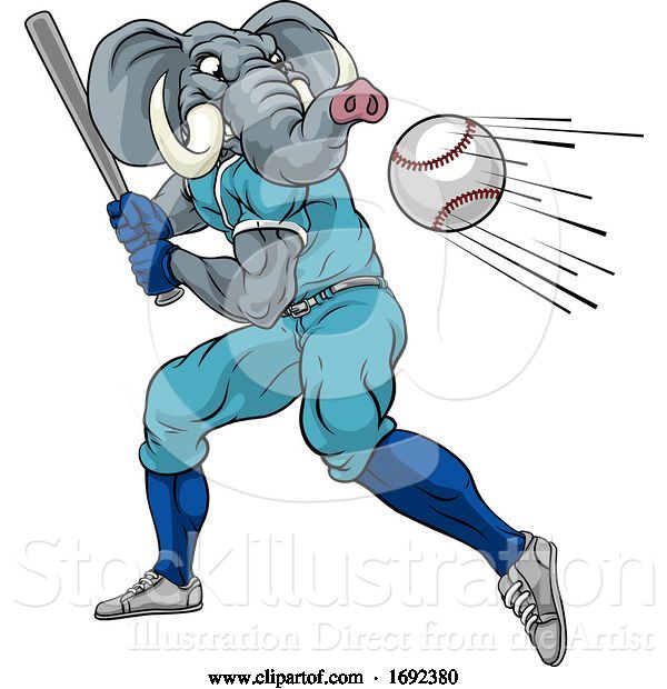 Vector Illustration of Elephant Baseball Player Mascot Swinging Bat