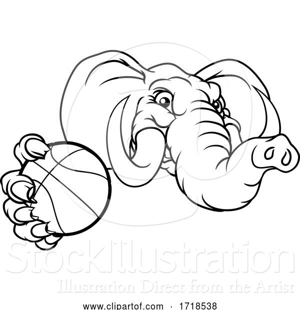 Vector Illustration of Elephant Basketball Ball Sports Animal Mascot