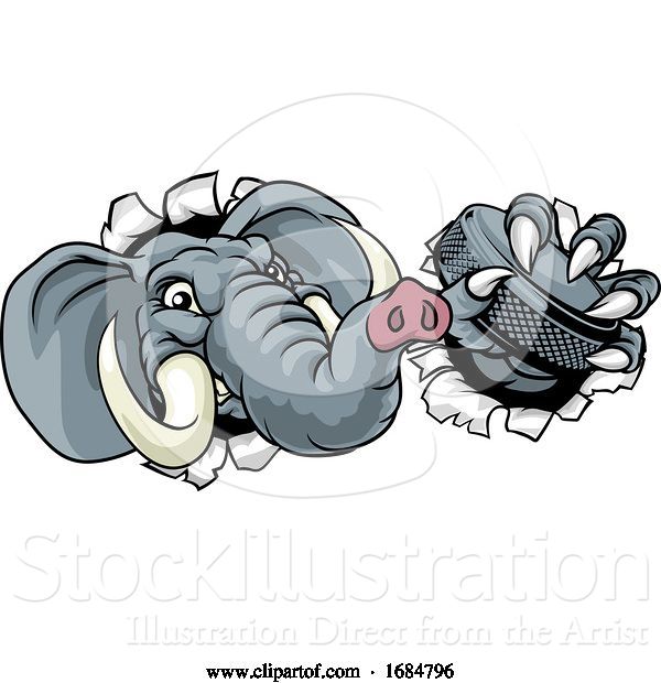 Vector Illustration of Elephant Ice Hockey Player Animal Sports Mascot