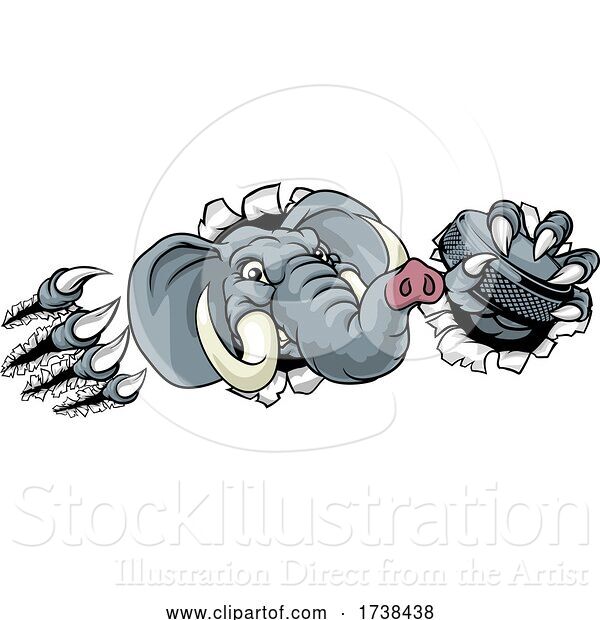 Vector Illustration of Elephant Ice Hockey Player Animal Sports Mascot