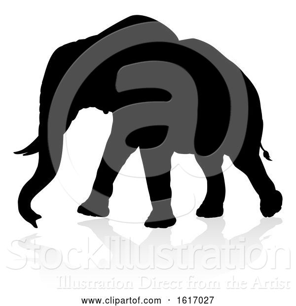 Vector Illustration of Elephant Safari Animal Silhouette, on a White Background