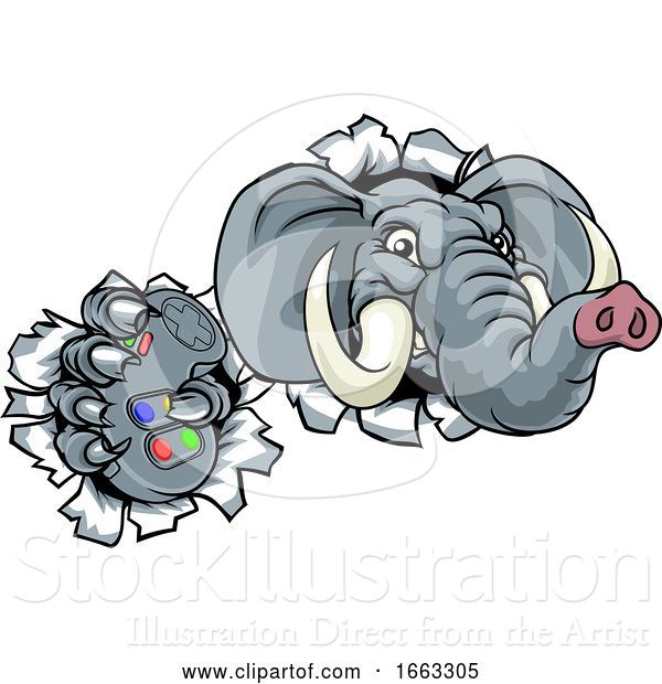 Vector Illustration of Elephant Video Games Controller Gamer Mascot