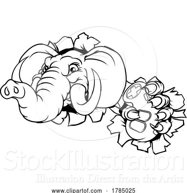 Vector Illustration of Elephant Video Games Controller Gamer Mascot