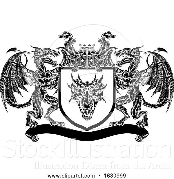 Vector Illustration of Emblem Shield Dragon Heraldic Crest Coat of Arms