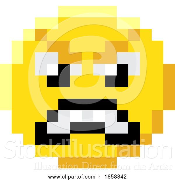 Vector Illustration of Emoticon Face Pixel Art 8 Bit Video Game Icon