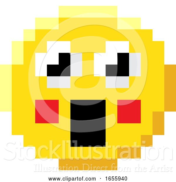 Vector Illustration of Emoticon Face Pixel Art 8 Bit Video Game Icon