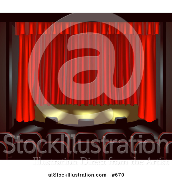 Vector Illustration of Empty Seats Facing a Red Curtain in a Theater