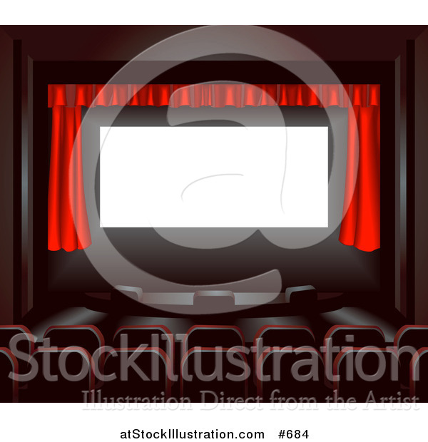 Vector Illustration of Empty Seats Facing a Red Curtain in a Theater