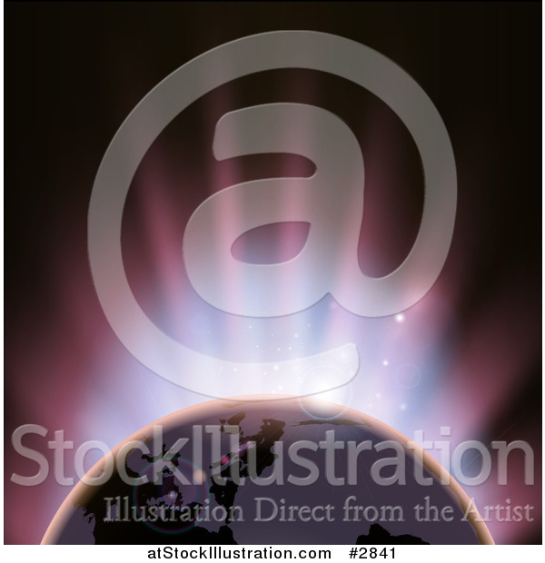 Vector Illustration of Europe Featured on the Earth Against an Eclipse and Pink Ligh