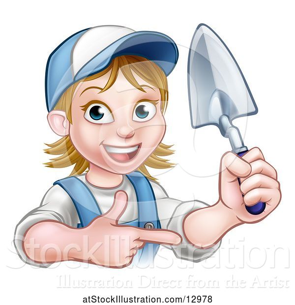 Vector Illustration of Female Mason Holding a Trowel and Pointing