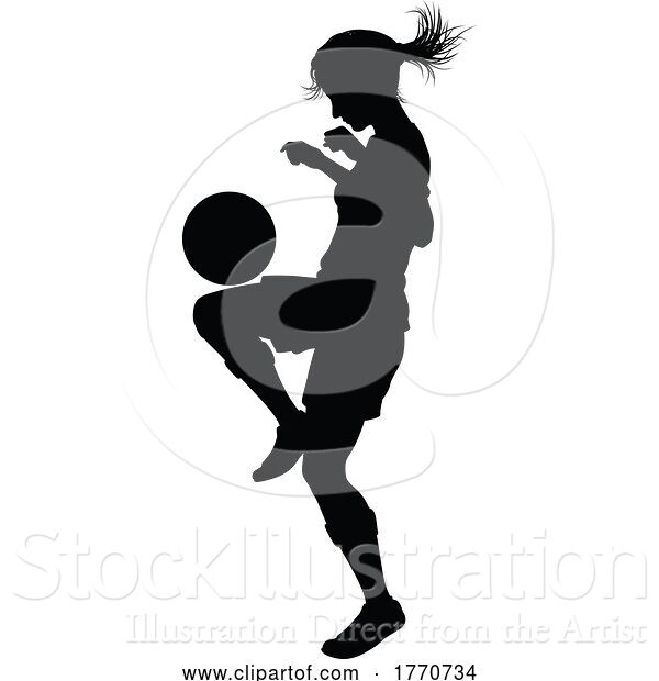 Vector Illustration of Female Soccer Football Player Lady Silhouette