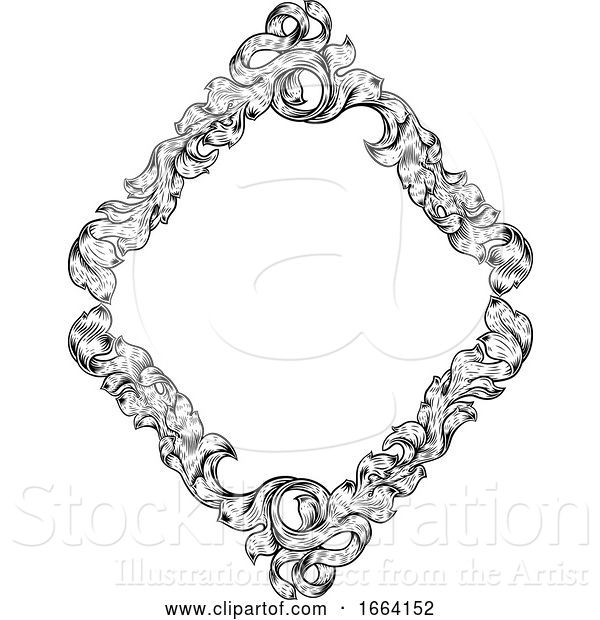 Vector Illustration of Filigree Heraldry Leaf Pattern Floral Border Frame