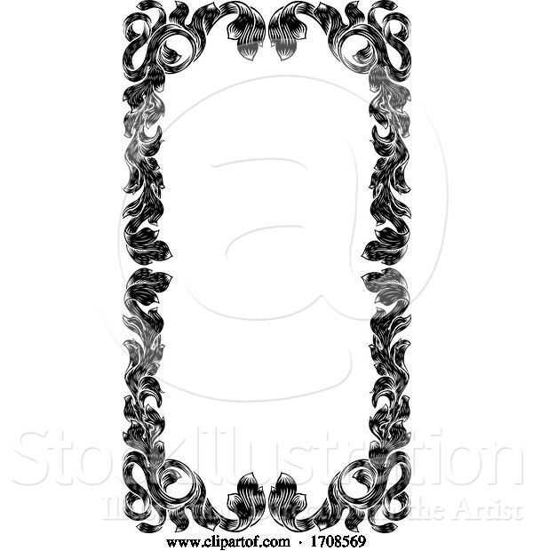 Vector Illustration of Filigree Heraldry Leaf Pattern Floral Border Frame