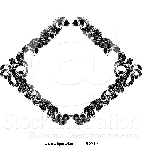 Vector Illustration of Filigree Heraldry Leaf Pattern Floral Border Frame