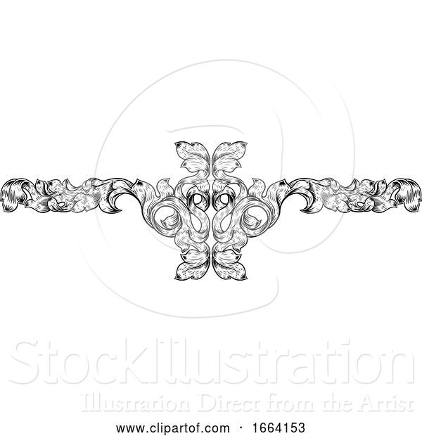 Vector Illustration of Filigree Leaf Pattern Floral Scroll Pattern