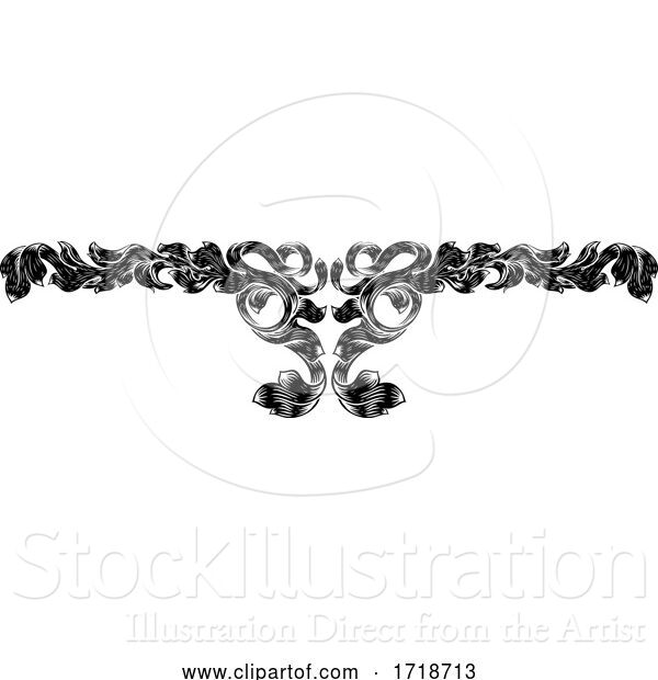 Vector Illustration of Filigree Leaf Pattern Floral Scroll Pattern