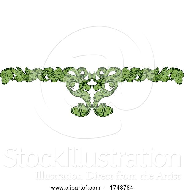Vector Illustration of Filigree Leaf Pattern Floral Scroll Pattern