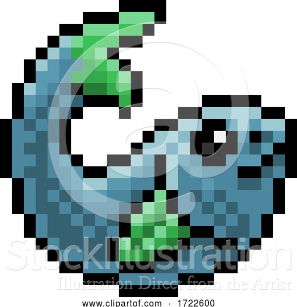 Vector Illustration of Fish Eight Bit Pixel Art Game Icon