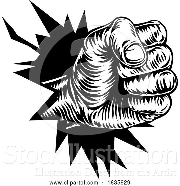 Vector Illustration of Fist Hand Breaking Background or Wall