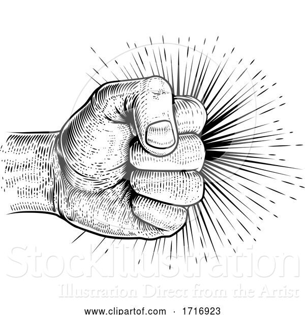 Vector Illustration of Fist Punching Vintage Propaganda Woodcut Style